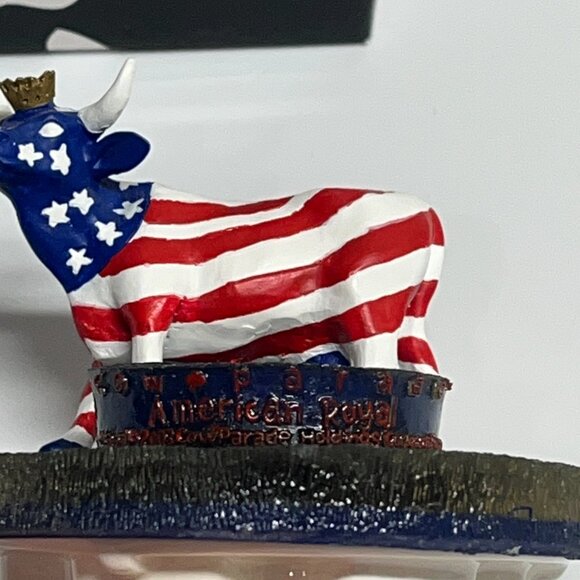 Cow Parade Figurine “American Royal” #9189 + Matching Candle Capper USA Flag - Picture 7 of 9